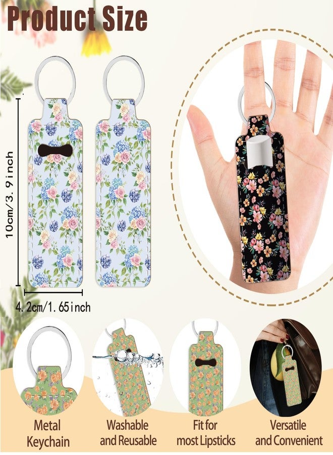 GLASSWINDS 50 Pcs Flower Chapstick Holder Key Chain, Lipstick & Lip Balm Keychain with Metal Ring, Portable Neoprene Lip Gloss Holder Keychain Travel Essential, Pocket Inspirational Gift for Women - Image 2